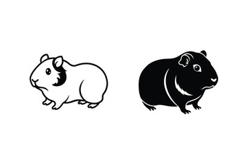 Guinea Pig Duo Black And White Cartoon Vector Illustration Graphic