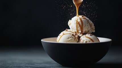 Levitating Dulce de Leche Ice Cream with Caramel Drips