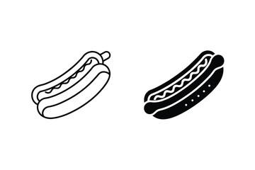 Hot Dog Icons Vector Illustration Black And White Outline Silhouette Style