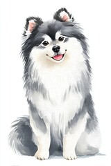 Playful fluffy Pomeranian dog sitting with a happy expression, showcasing its beautiful gray and white fur, adorable features, and lively personality, pet concept