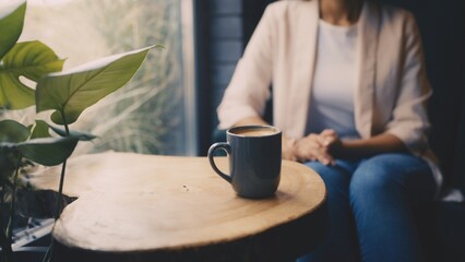 African American woman enjoying coffee in cozy cafe, relaxed morning atmosphere