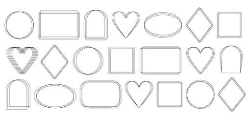 Fototapeta premium Thin elegant geometric frames set, simple hand drawn outline vector collection in art deco style for festive or important occasions decor,