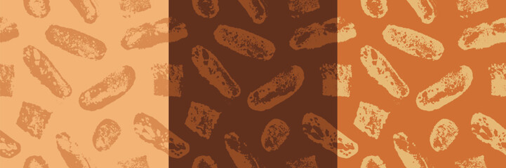 Bakery background with bread drawing pattern. Vector brown bread slices and white baguette illustrations. Rustic traditional food concept. Bakery products vector
