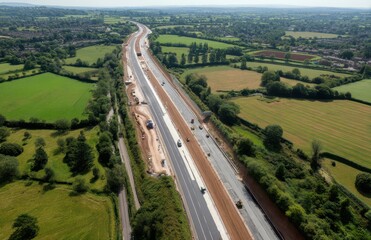 Aerial view of a highway being constructed