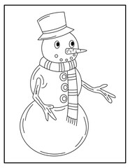 Simple snowman Christmas coloring page for kids