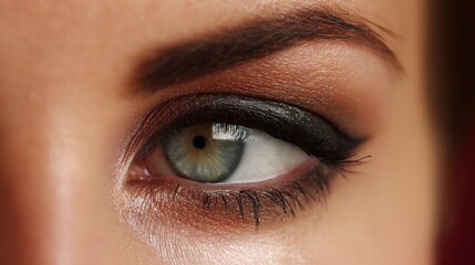 Obraz premium Close-up Woman's Eye with Detailed Makeup and Eyeliner Application