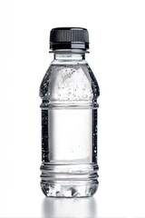 Fototapeta premium Close-up of Water Bottle with Condensation and Black Cap on White