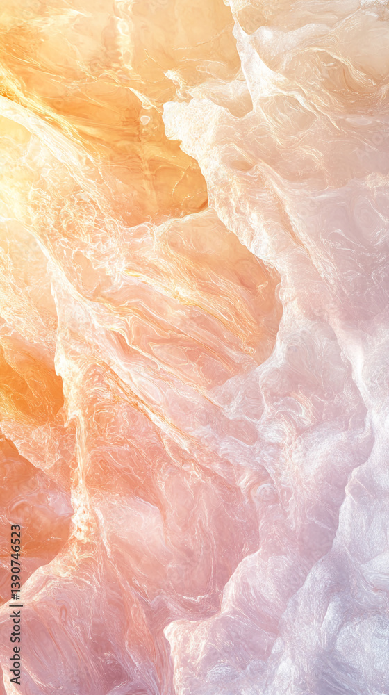 Poster abstract image of swirling peach and white hues, resembling flowing fabric or clouds. evokes serenit
