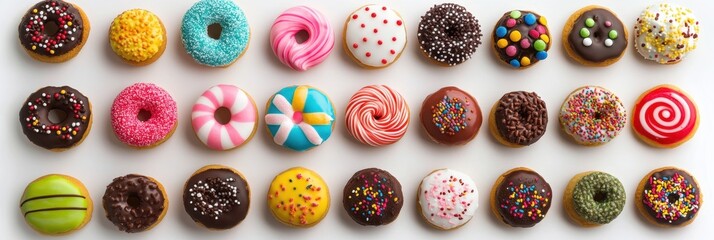 Vibrant Treats: A Top View Collection of Colorful Confections - Cookies, Donuts, Lollipops, and Ice Cream Arranged Delightfully
