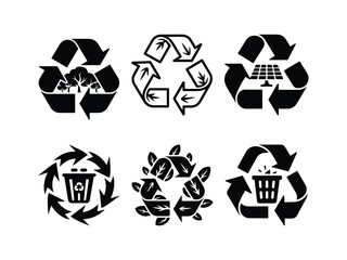 Eco-Friendly Circular Recycling Arrows Silhouettes Vector Set - Sustainable Design Pack