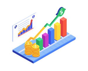 Investment Growth Visualization with Colorful Graphs and Coins  