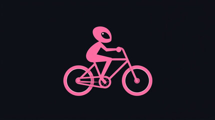 Fototapeta premium A minimalist pink bicycle icon on a dark background, symbolizing cycling and active lifestyle.