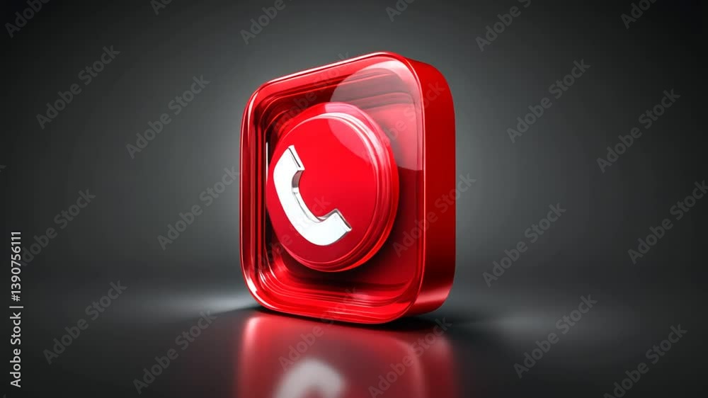 Poster glossy red phone icon representing a call button for apps generative ai