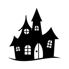 Haunted Halloween Castle in the Woods at Night with a Full Moon