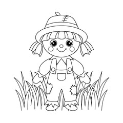 Little girl in a hat smiling in a field cartoon drawing