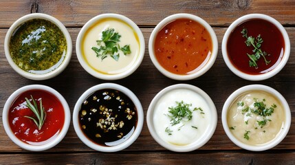 Assorted dipping sauces in small bowls (2)