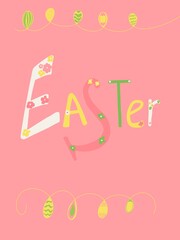 Easter card with flowers on pink background