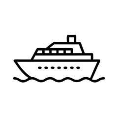 Line art of a cruise ship sailing on waves  