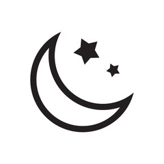 Moonlight night mode outlined isolated black illustration with stars and crescent. Vector icon in flat style