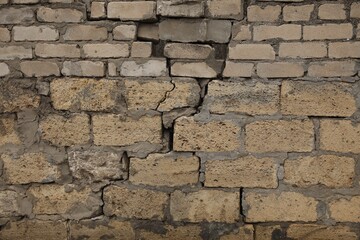 Large crack in brick wall after strong earthquake