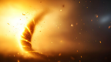 Swirling Golden Tornado With Particle Effect Against Blurred Warm Background With Dramatic Lighting