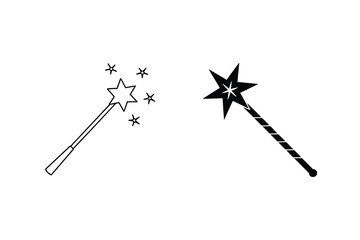 Magic Wand Collection Black And White Illustration For Fairy Tales And Fantasy