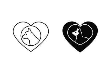 Dog In Heart Outline Vector Illustration Design For Pet Lovers Concept