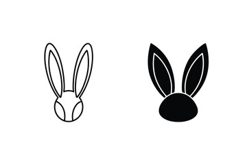 Rabbit Head Silhouette And Outline Graphic Easter Bunny Logo Simple Minimalist Design