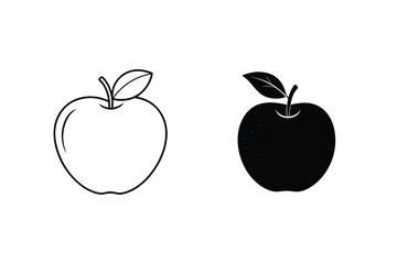 Apple Outline And Silhouette Vector Illustration On White Background Simple Design