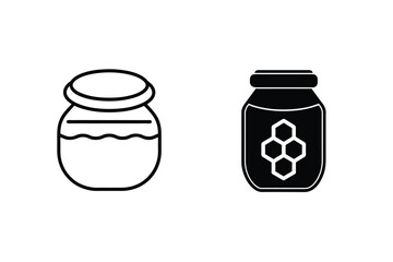 Honey Jar Icon Set Featuring Outline And Solid Styles Isolated On White