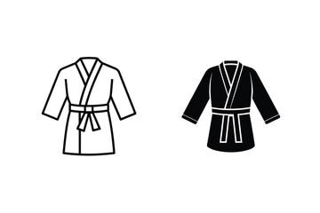 Simple Kimono Bathrobe Icons In Black And White For Design Elements