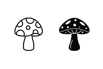 Two Cute Mushroom Outlines With Spots In Black And White Style