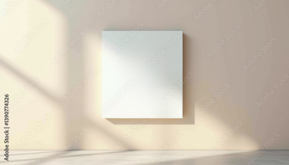 Poster empty canvas on a light wall with soft shadows