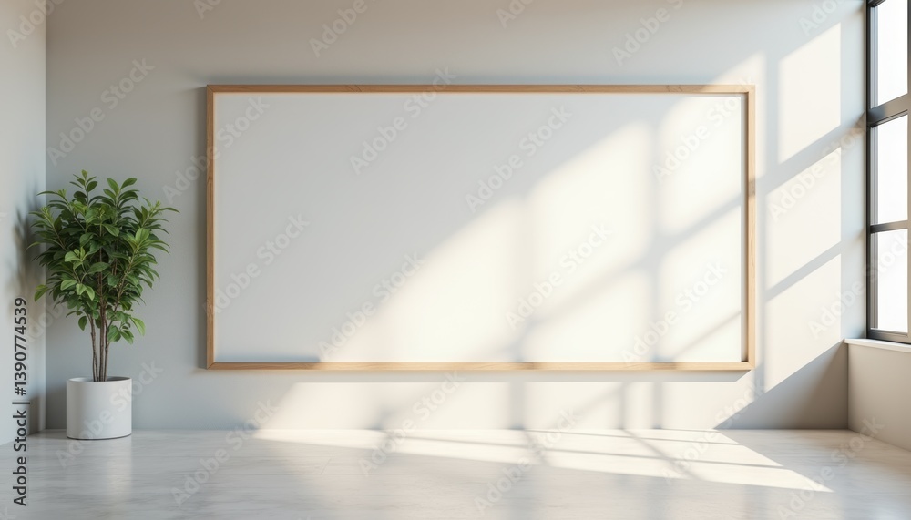 Poster modern empty room with large window and plant display