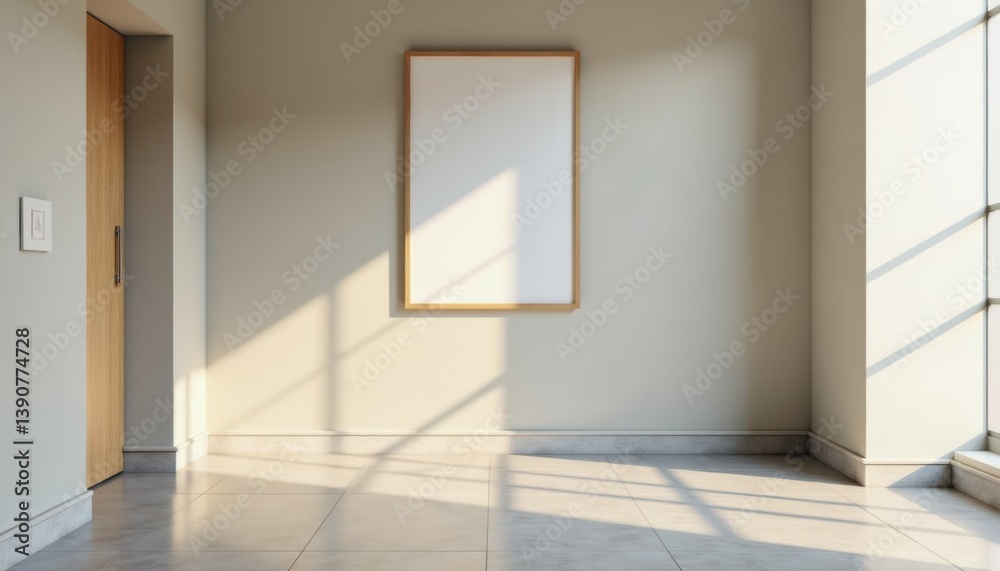 Poster minimalist interior with natural light and empty frame
