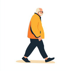Fototapeta premium Elderly man walking home alone in warm clothes flat style
