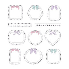 Cute decorative frames with ruffles and bows. Hand-drawn vector set pastel frames в різних shapes. Perfect for scrapbooking, invitations, and baby designs.