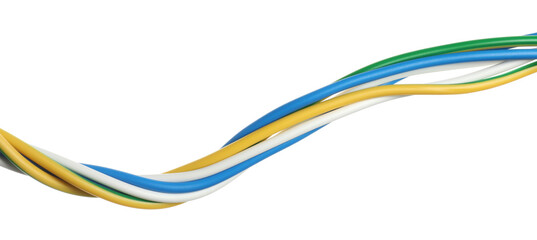 Many colorful electrical wires isolated on white