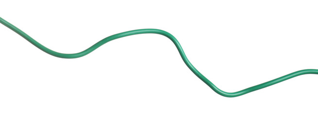 One green electrical wire on white background