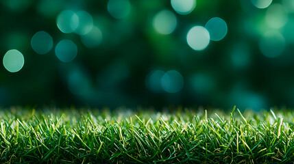 Obraz premium Vibrant Green Grass In Focus Against Blurred Emerald Bokeh Background Creating Dreamy Aesthetic