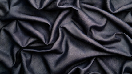 Fototapeta premium Textured Dark Blue Fabric With Silver Patterns Showing Folds And Light Reflections