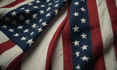 Obraz premium Patriotic symbol red, white, and blue waving American flag backdrop