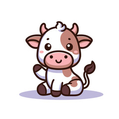 cute cow doll Sitting Cartoon Vector Icon Illustration Animal Nature Icon Isolated Flat Vector