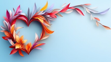 Obraz premium Colorful floral heart design, blue background, Valentine's Day card