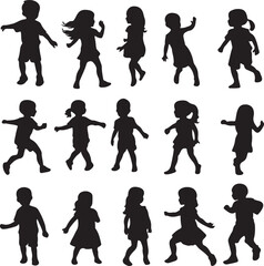 Vector silhouette of children on white background