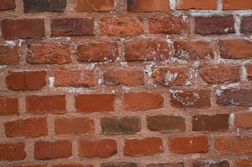 red brick wall texture close-up as background texture of a red brick wall with visible mortar lines...