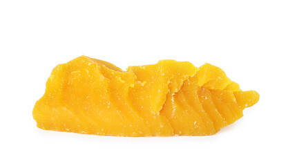 Piece of natural beeswax for making candles on white background