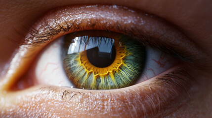 Mesmerizing Extreme Close-Up of Human Eye with Green and Gold Iris, Natural Beauty Photography