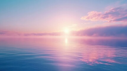 Fototapeta premium Serene sunrise over calm misty lake, pastel sky