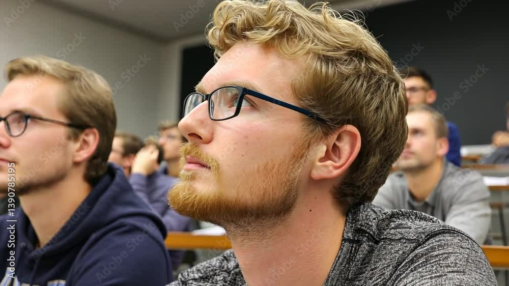 Poster university students attentively listen during a lecture in classroom generative ai